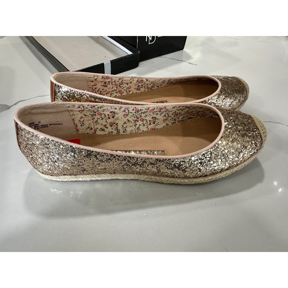 New Directions Tacoma Gold Glitter Espadrille‎ Flats Womens 10 Round Toe Slip On